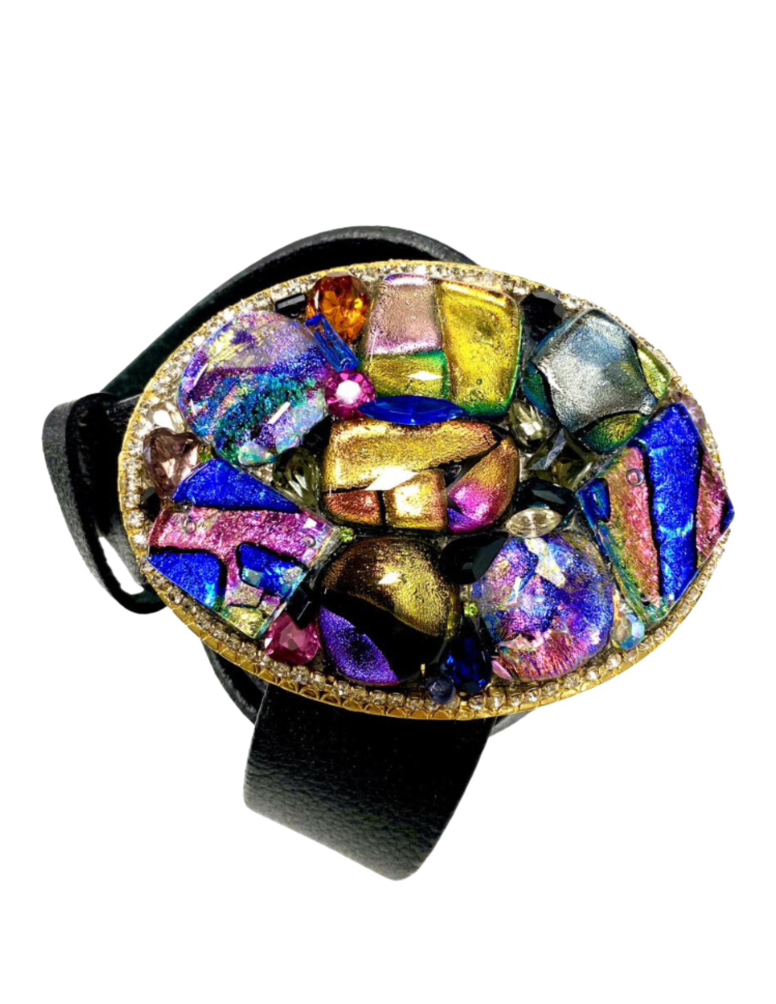 Italian Hand Blown and Foiled Glass Belt Buckle