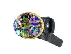Italian Hand Blown and Foiled Glass Belt Buckle